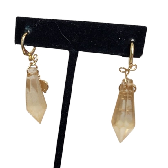 18K Goldplated Clear Sphere Skeleton Key Crown Huggie EARRINGS - Picture 3 of 6